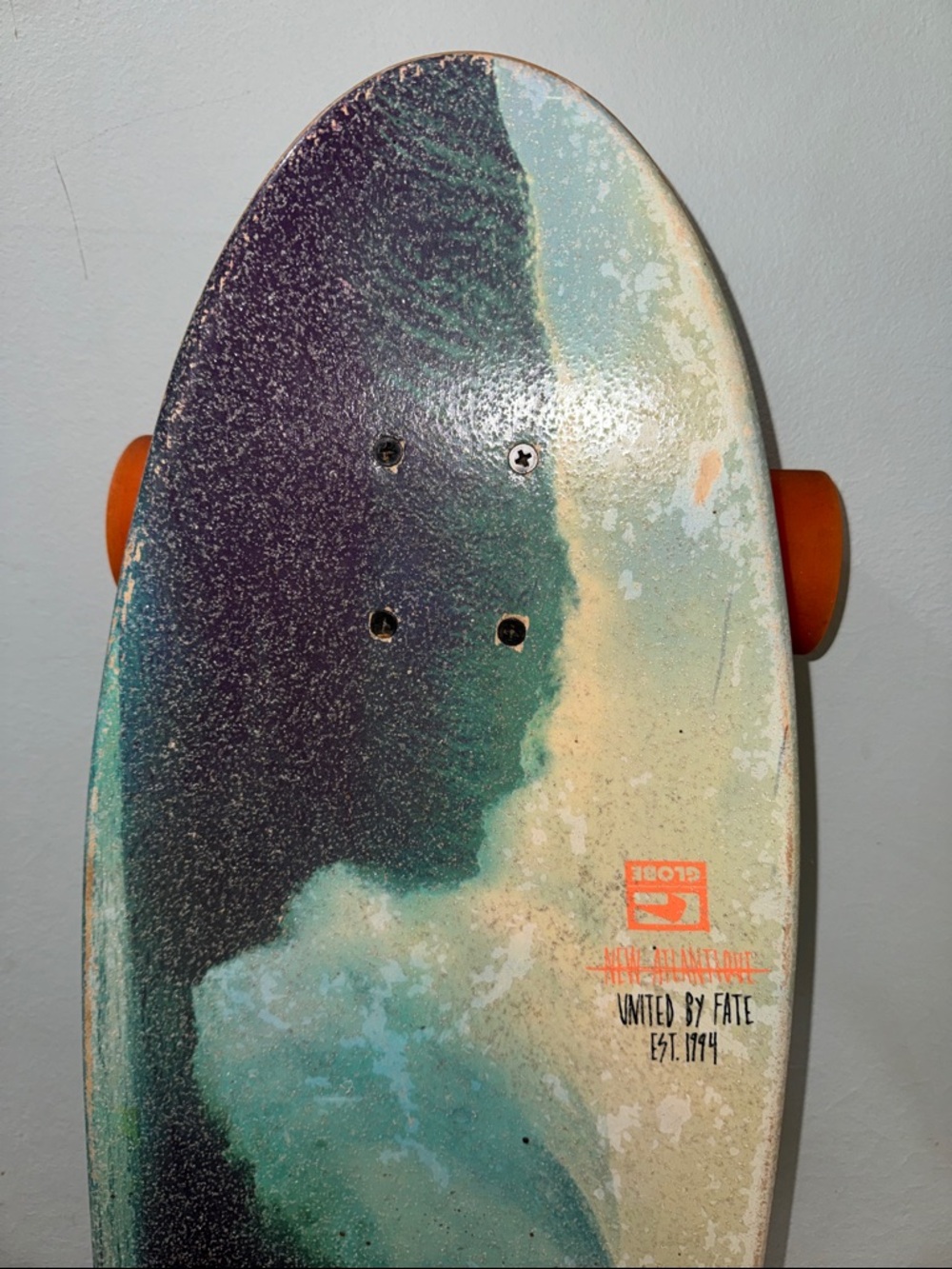 Globe Longboard with Blue Wave Deck and Orange Wheels - Picture 6 of 8